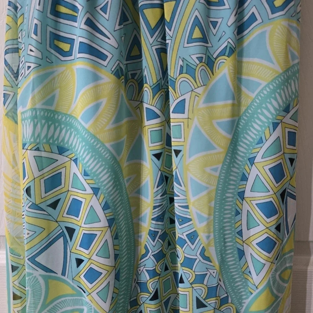 MSK Geometric Print Maxi Dress, Jeweled Halter Neckline, Stretchy Waist, EUC! - Picture 8 of 11